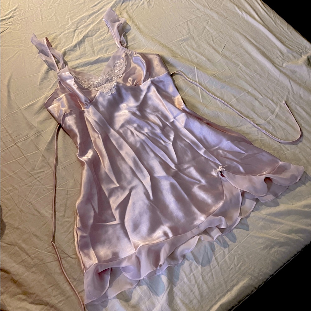 Baby Pink Satin Slip Dress with Bow Detail
